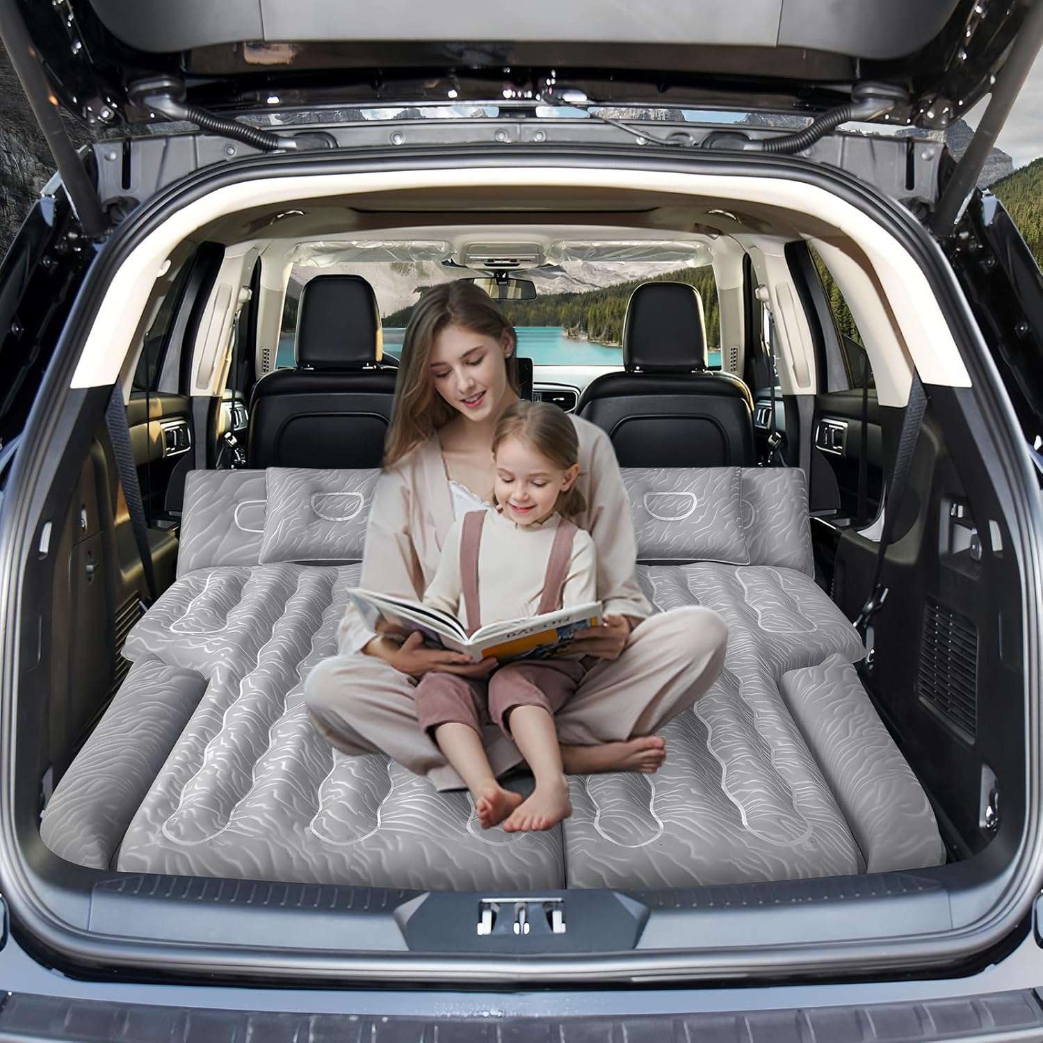 DikaSun 63in Extended SUV Mattress — Quick Inflate, Includes Pump & 2 Pillows,Grey